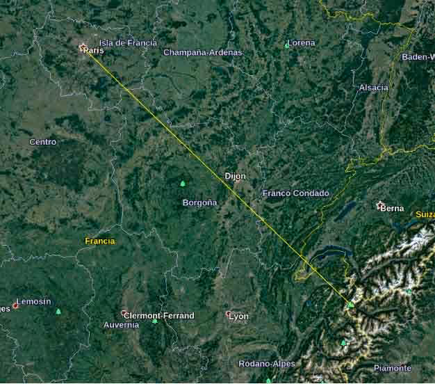 Distancia entre París y Mont Blanc